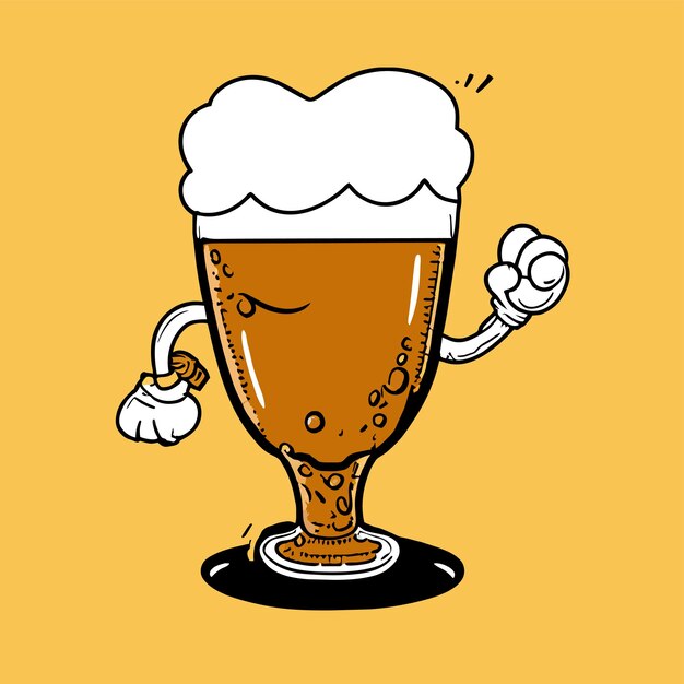 Vector taza de cerveza dibujada a mano plana elegante pegatina de dibujos animados icono concepto ilustración aislada