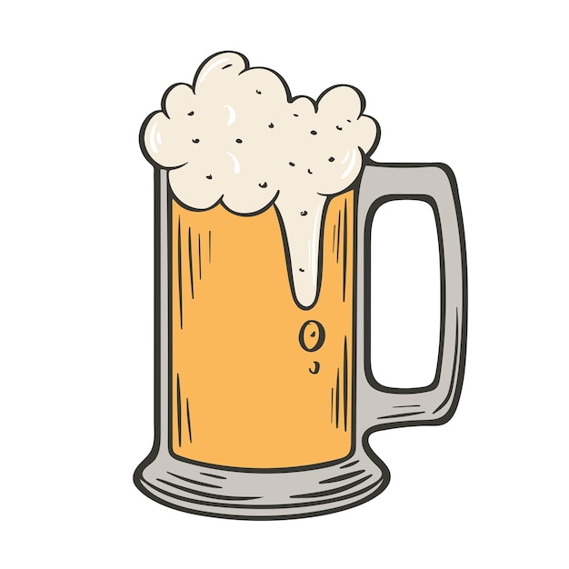 Taza con cerveza espumosa ilustración vintage Cool bebida baja en alcohol imágenes prediseñadas Copa de vidrio dibujada a mano