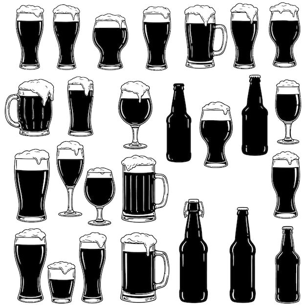 Taza de cerveza Siluetas en un fondo de color blanco Ilustración