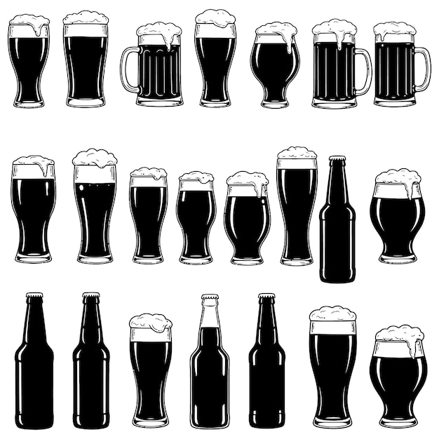 Taza de cerveza Siluetas en un fondo de color blanco Ilustración