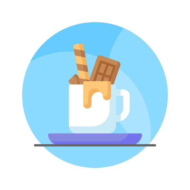 Una taza de chocolate caliente con waffle en estilo moderno listo para usar vector