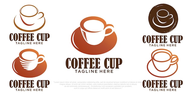 Vector taza de combinación de plantilla de diseño de logotipo de café y logotipos de conjunto de iconos simples de platillo