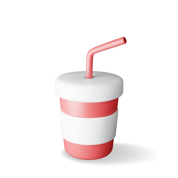 Taza desechable roja realista de 3d con paja