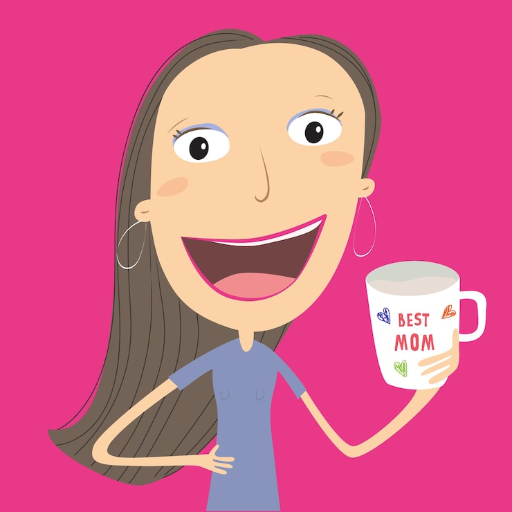 Vector taza de día de la madre mujer morena con un regalo taza de madre ilustración vectorial