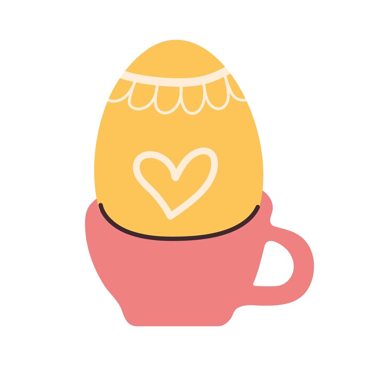 Taza dibujada a mano con huevo de Pascua cáscara de huevo estampada con diferentes líneas y corazones elementos de Doodle para decorar pancartas y tarjetas de vacaciones Ilustración vectorial plana minimalista