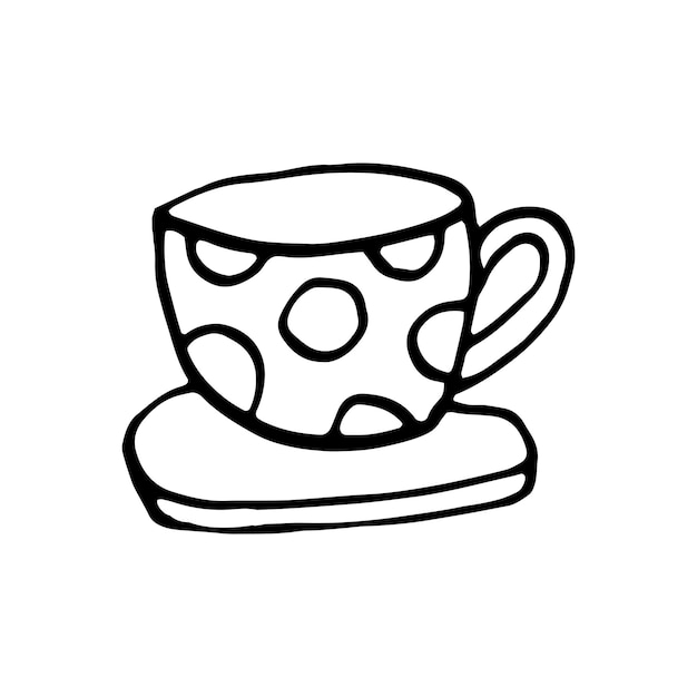 Taza dibujada con una sola mano de café, chocolate, cacao, americano o capuchino. Ilustración de Doodle