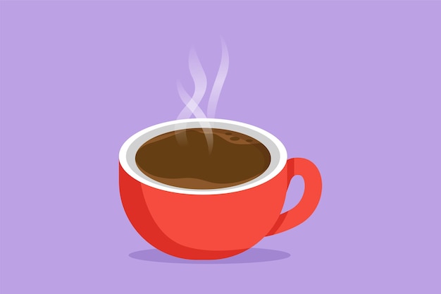 Vector taza de dibujo de estilo plano de dibujos animados de bebida de café con grano de café en posavasos de cerámica y mesa pantalla para icono de cafetería idea para publicidad de marca comercial ilustración de vector de diseño gráfico