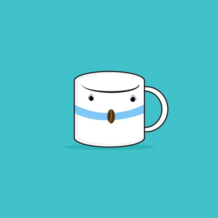 Taza de emoji de café con ojos. Taza kawaii.