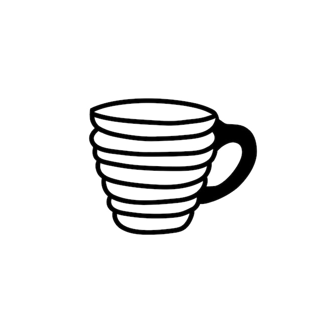 Taza de garabato lineal, boceto de dibujo a mano, colección de herramientas de cocina