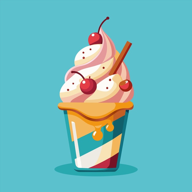 una taza de helado con una cereza en él