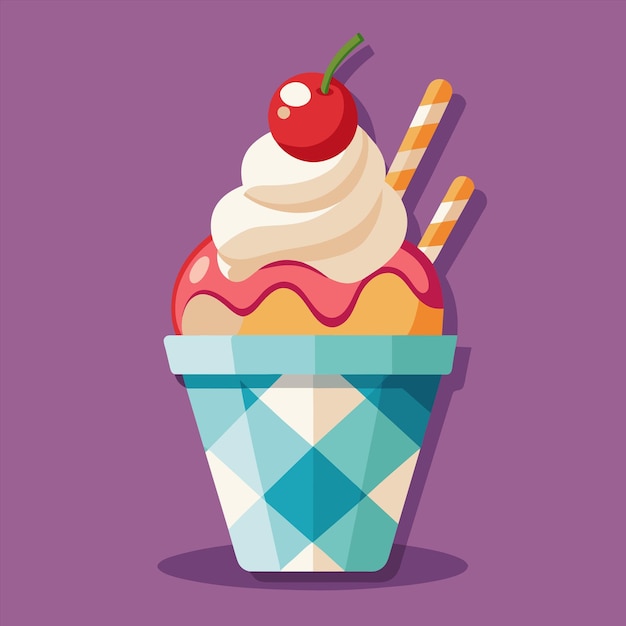 Una taza de helado con una cereza encima