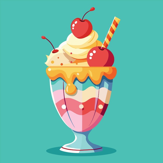 una taza de helado con cerezas