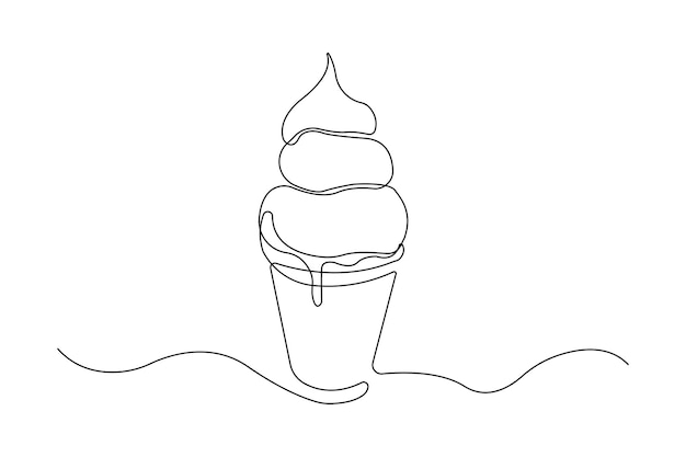 Taza de helado dibujada a mano dibujo artístico en línea Vector de contorno continuo de la taza de helado