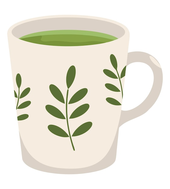 Taza de hoja verde con té sobre fondo blanco para momentos de relajación y sorbos refrescantes
