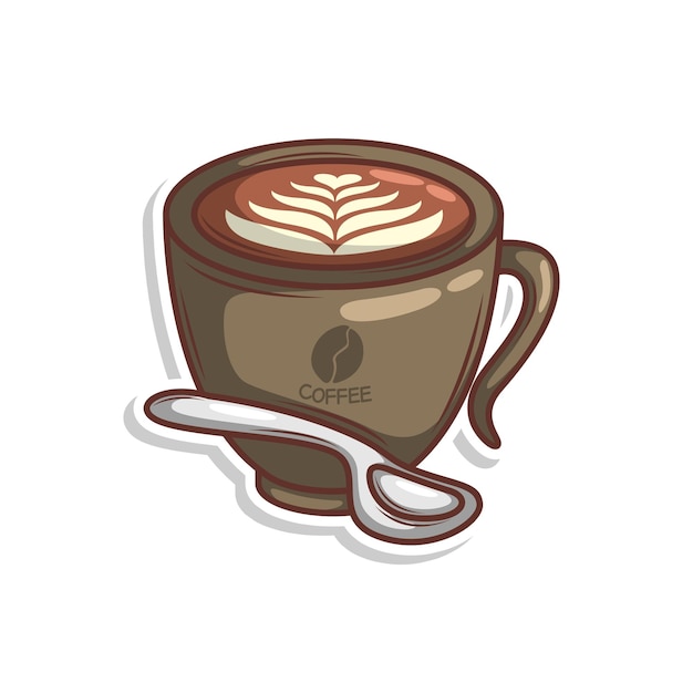 una taza de latte con una hoja en ella