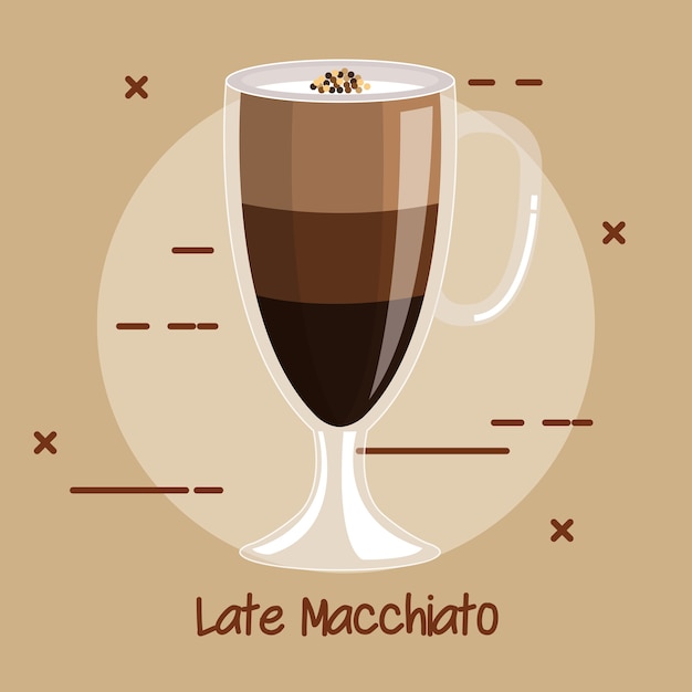 Taza de latte macchiato elemento de menú de receta de café para bar cafetería o restaurante