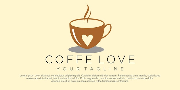 Una taza de logotipo de café de aroma negro caliente aislado sobre fondo blanco corazón de vector gráfico estilizado