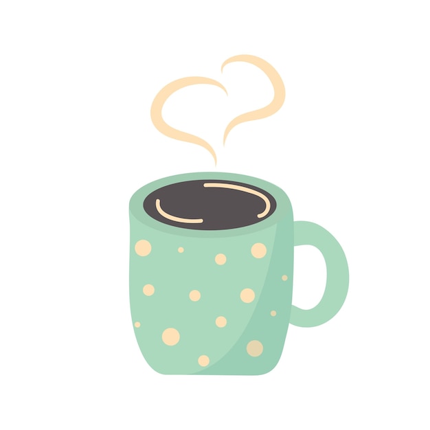 Una taza con lunares para una bebida caliente con vapor en forma de corazón Ilustración vectorial