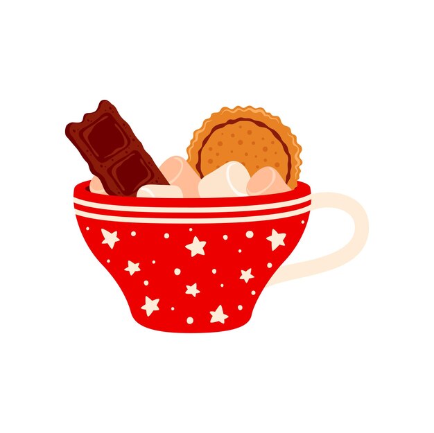 Vector taza navideña con galletas de malvavisco chocolate