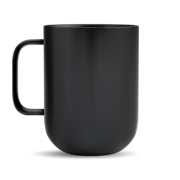 Taza negra. Taza de cerámica para café o té. Taza de té de vidrio mate realista con asa.