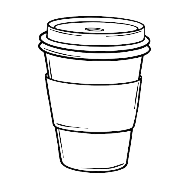 Taza de papel para café Bebida caliente para llevar Café para llevar dibujo de contorno pintado con tintas negras Ilustración vectorial dibujada a mano en blanco Monochrome Imagen de contorno Decoración para menús