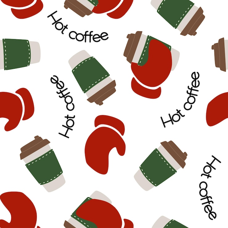 Vector taza de papel y manoplas de punto rojas con letras de invierno vector de patrones sin fisuras dibujado a mano fair isle knitwear impresión gráfica fondo de vacaciones de invierno decoración navideña