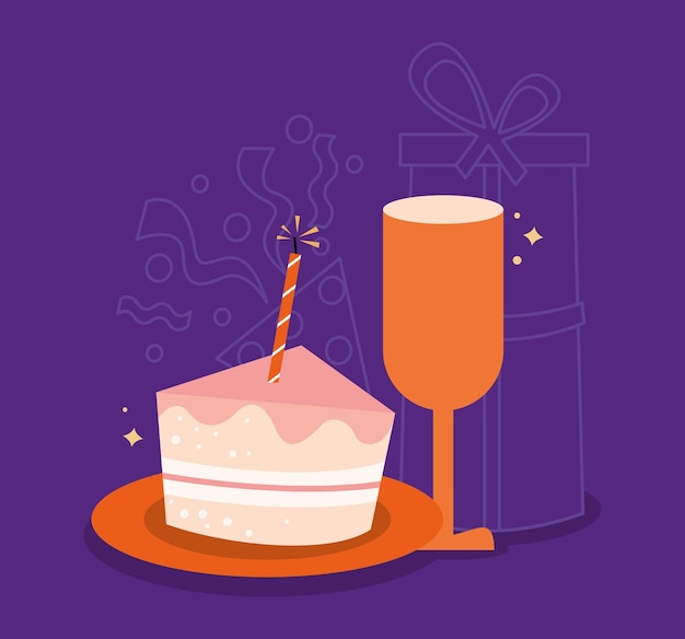Vector taza y pastel de cumpleaños