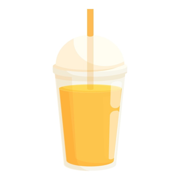 Taza de plástico llena de jugo de naranja con paja que sobresale de la tapa