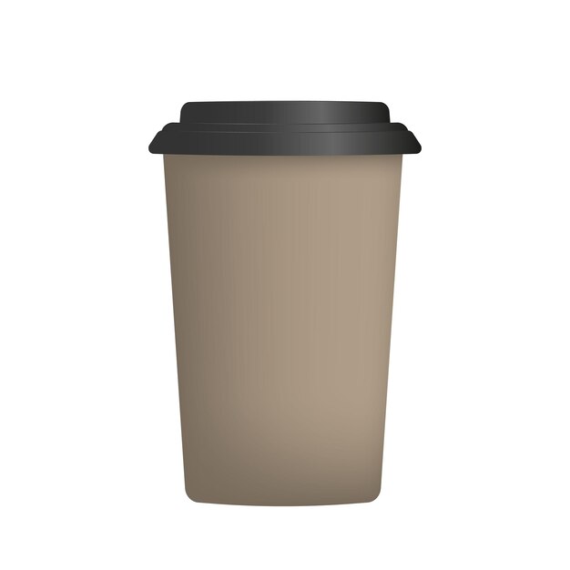 Taza de plástico marrón para café en 3d. Taza de café de papel aislada.
