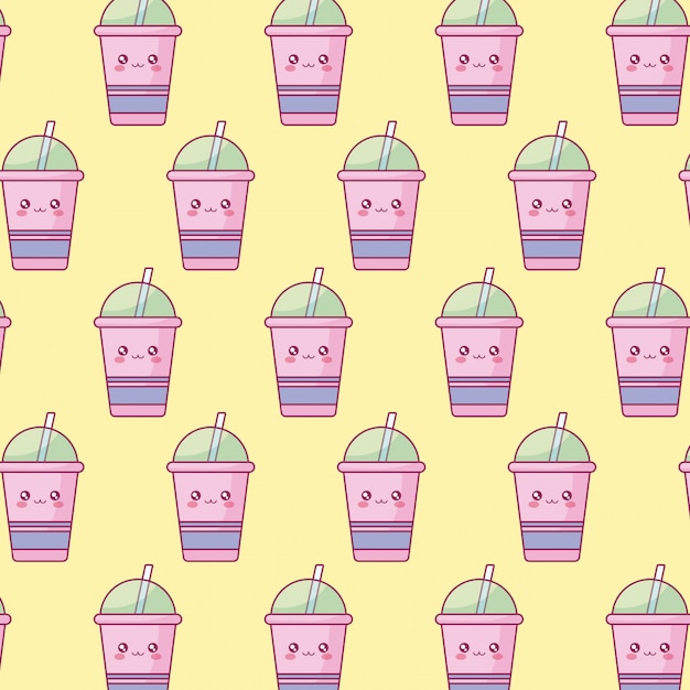 Taza de plástico con patrón de caracteres kawaii de paja