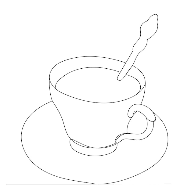 Taza con platillo un vector de dibujo de línea continua, aislado