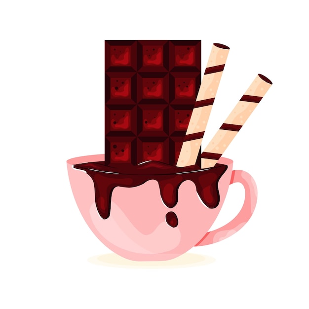 Taza de Porcelana para Chocolate Caliente con Barra de Chocolate y Oblea Sweet Tubes Concept Coffee Shop