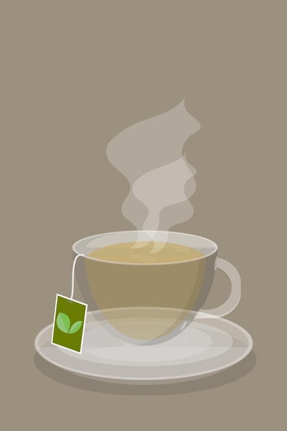 Una taza de porcelana con ilustración de vector tónico de bebida caliente de té