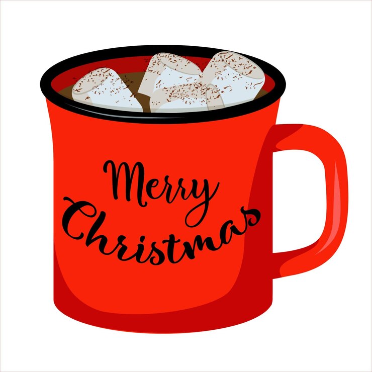 Vector taza roja con cacao y malvaviscos sobre fondo aislado