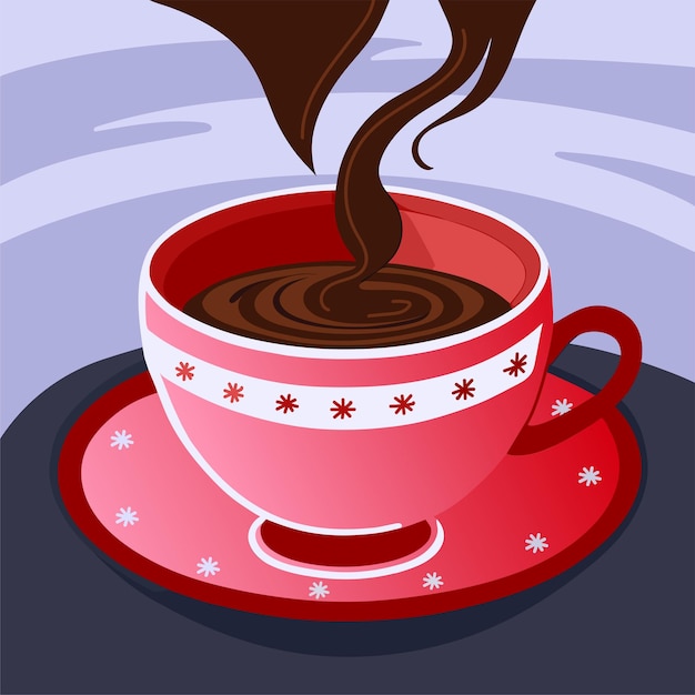 Taza roja con cacao o café Ilustración acogedora de invierno