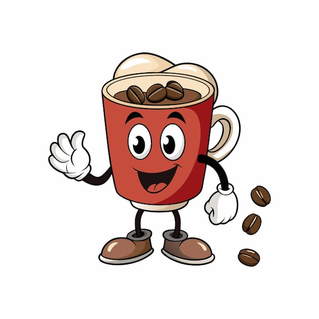una taza roja de café con una cara sonriente en ella
