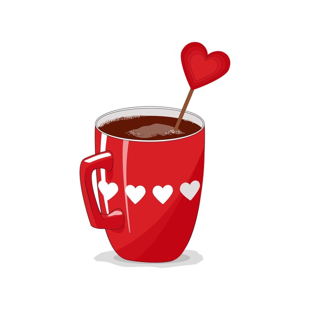 Taza roja con corazones.