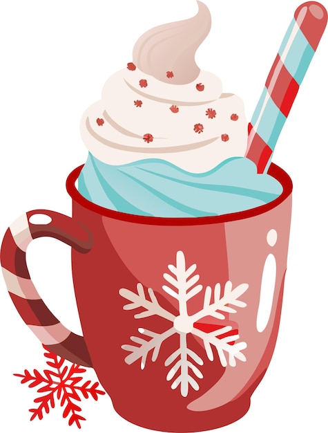 una taza roja con una glaza azul y blanca y una glaza roja y blanca con copos de nieve en ella