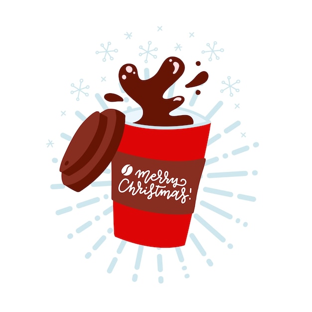 Taza roja con letras de feliz navidad en fondo blanco taza festiva de vacaciones con gotas y salpicaduras ...