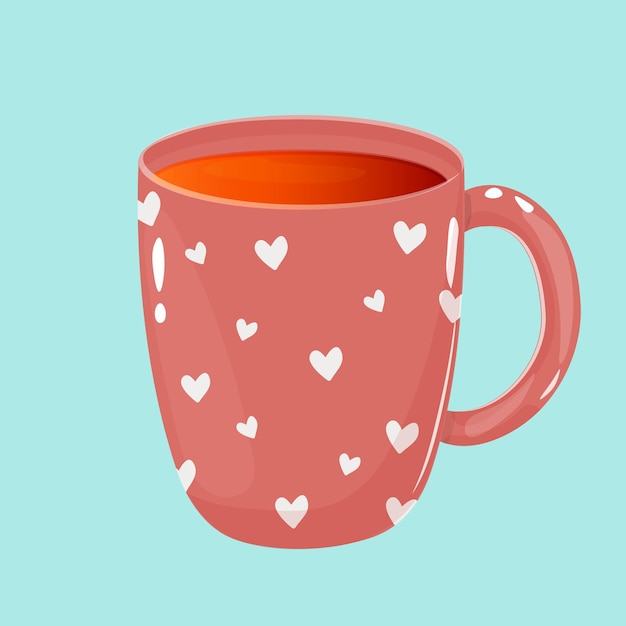 taza rosa con té aislado sobre fondo azul estilo de dibujos animados