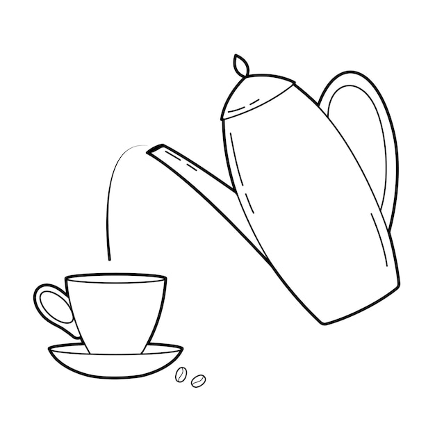 Taza y taza de café Desayuno Ilustración de esquema sencillo