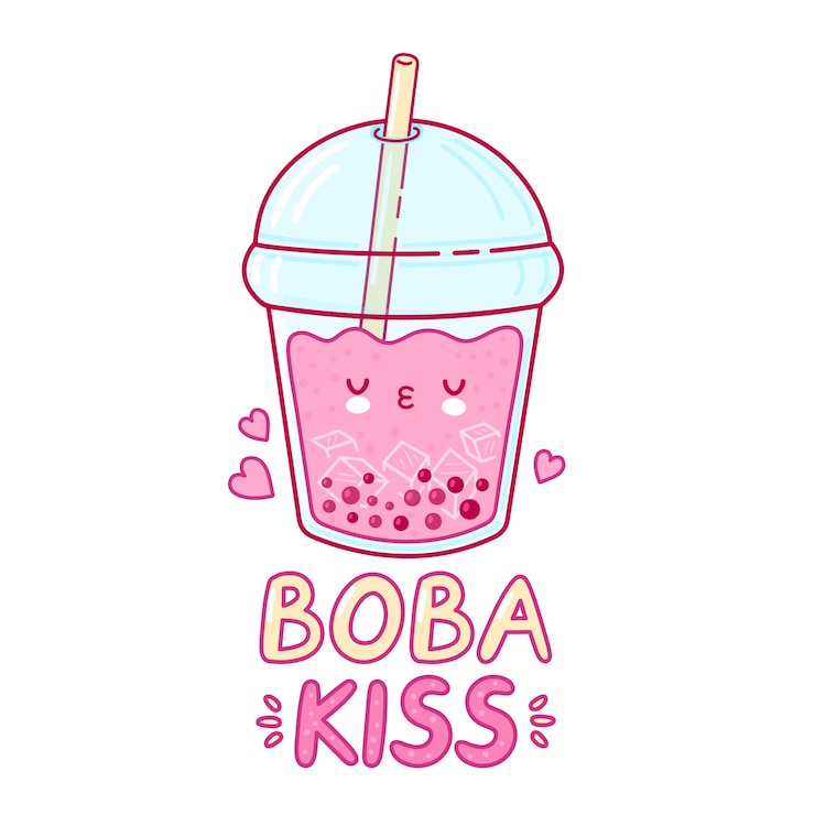 Vector taza de té burbuja divertida feliz lindo