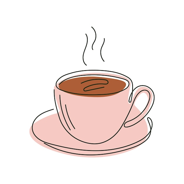 Taza de té caliente o café vector ilustración de arte de línea aislada