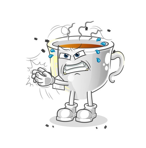Taza de té con carácter de mosca swat. vector de mascota de dibujos animados