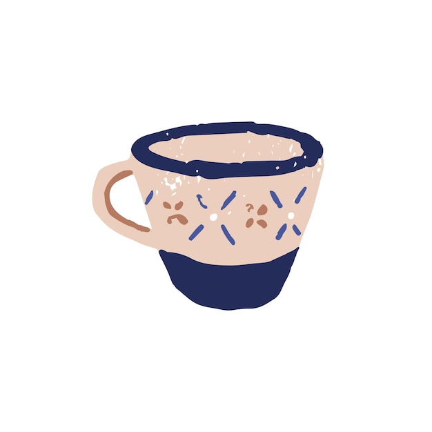 Vector taza de té de cerámica hecha a mano cerámica moderna taza de cerámica hecha a mano en estilo rústico loza de barro de moda artículo de gres ilustración vectorial plana de color aislada en fondo blanco