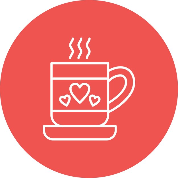 una taza de té con corazones en ella y un fondo rojo