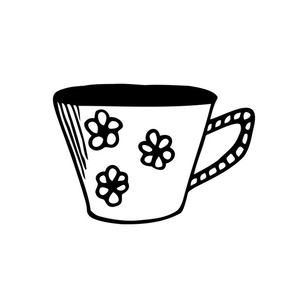 Taza de té dibujada a mano con flores