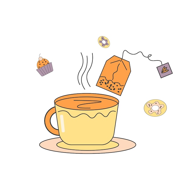 Taza de té estilo bolsita de té doodle