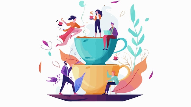 una taza de té con gente en la parte superior de ella