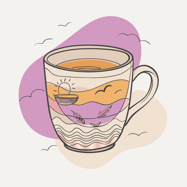 una taza de té con un girasol en ella